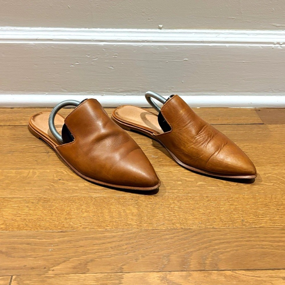 Madewell The Gemma Caramel Leather Pointed Toe Slip-On Mules Women's Sz 8.5